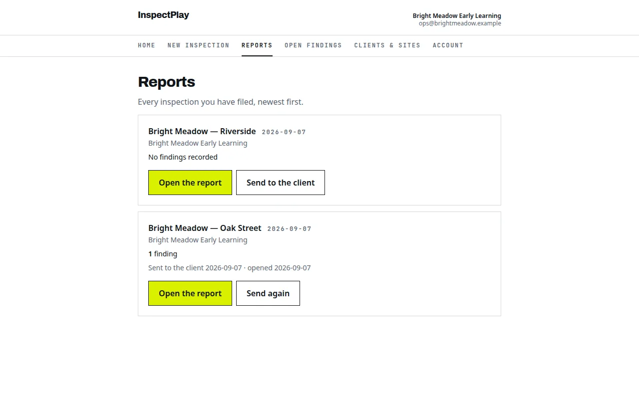 Reports screen with checks at two locations